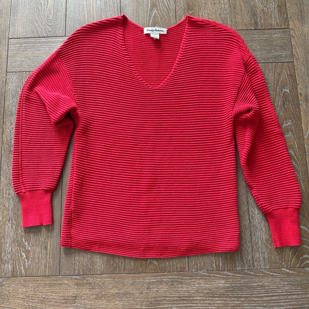 Like New Tommy Bahama Red V-Neck Sweater Knit Collection